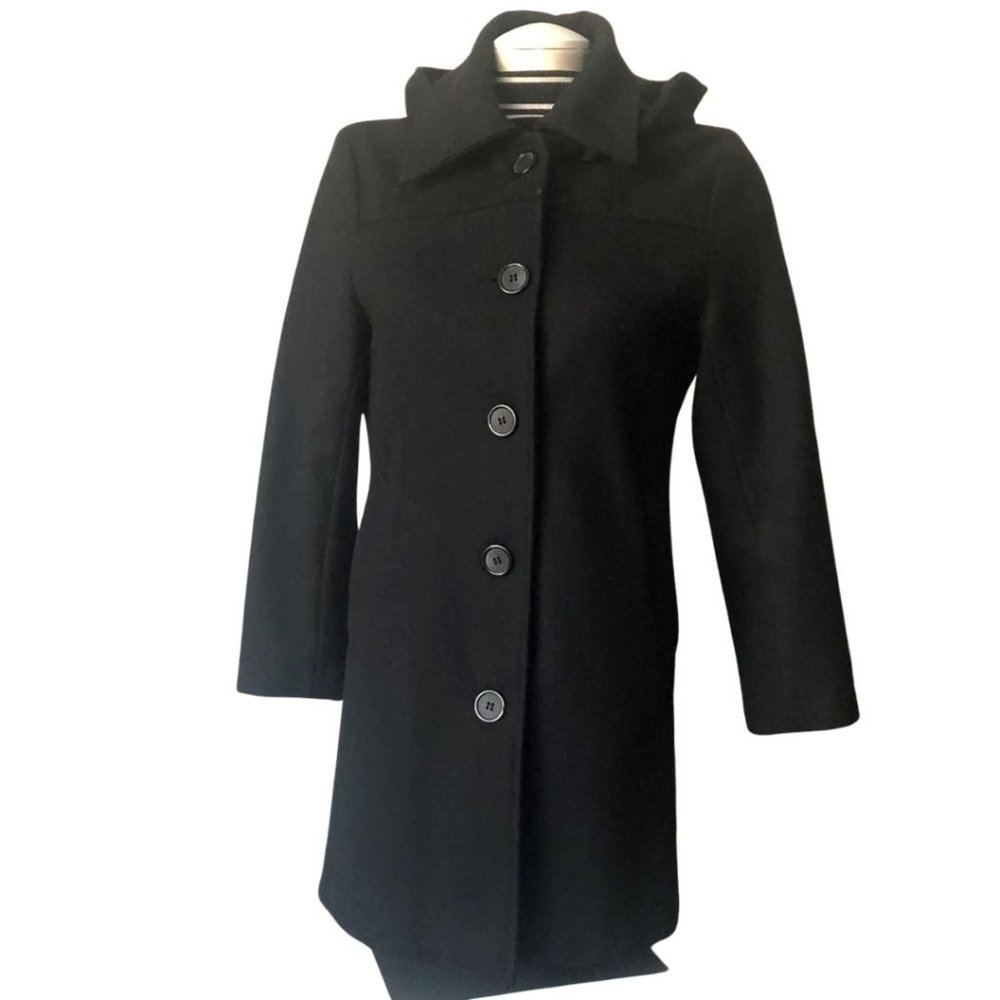 LIKE NEW, Zaha Girl Black Single Breasted Pea Coat With  Hood Size S